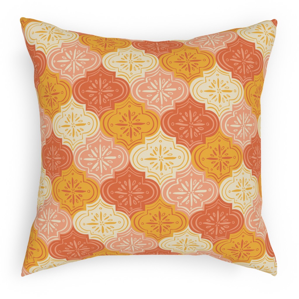 Arabesque - Warm Outdoor Pillow, 18x18, Double Sided, Orange