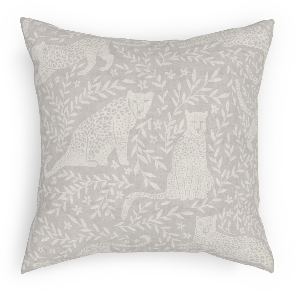 Jungle Cat Outdoor Pillow, 18x18, Double Sided, Beige
