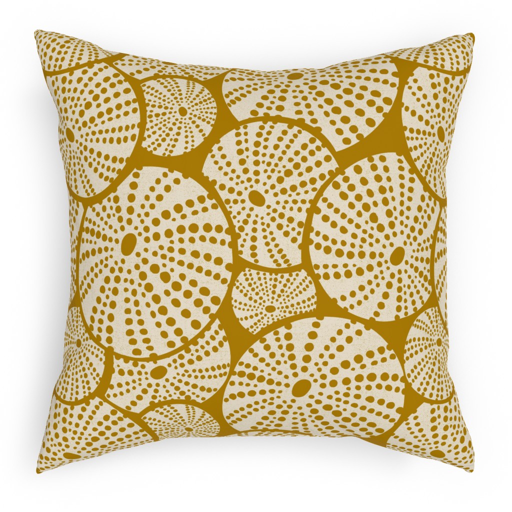 Bed of Nautical Sea Urchins - Ivory on Golden Yellow Outdoor Pillow, 18x18, Double Sided, Yellow