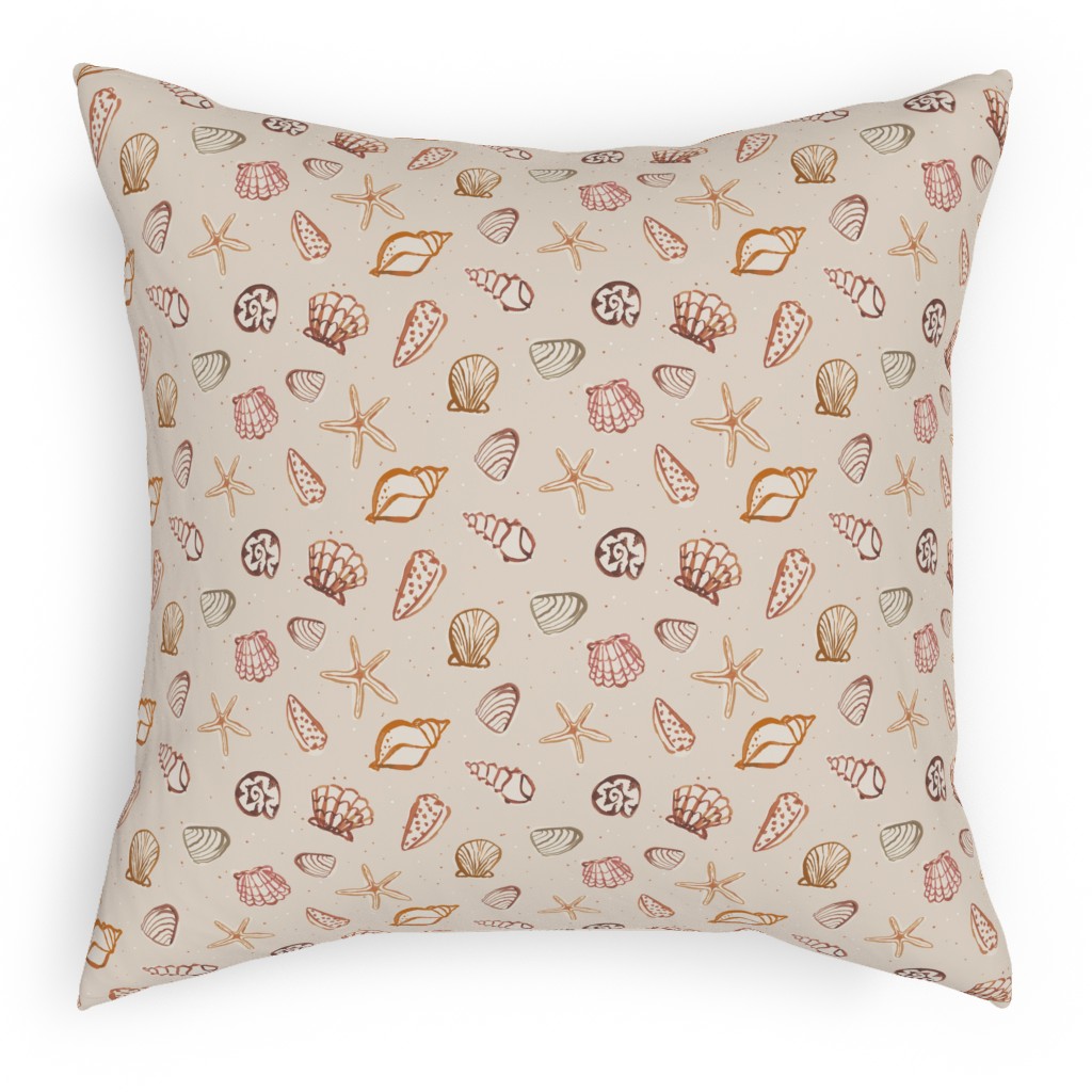 Painted Summer Beach Seashells Outdoor Pillow, 18x18, Double Sided, Multicolor