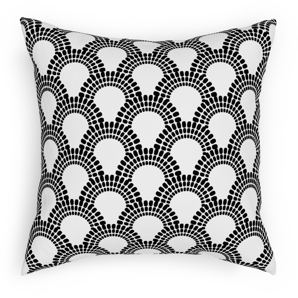 Scallops - Black & White Outdoor Pillow, 18x18, Double Sided, Black