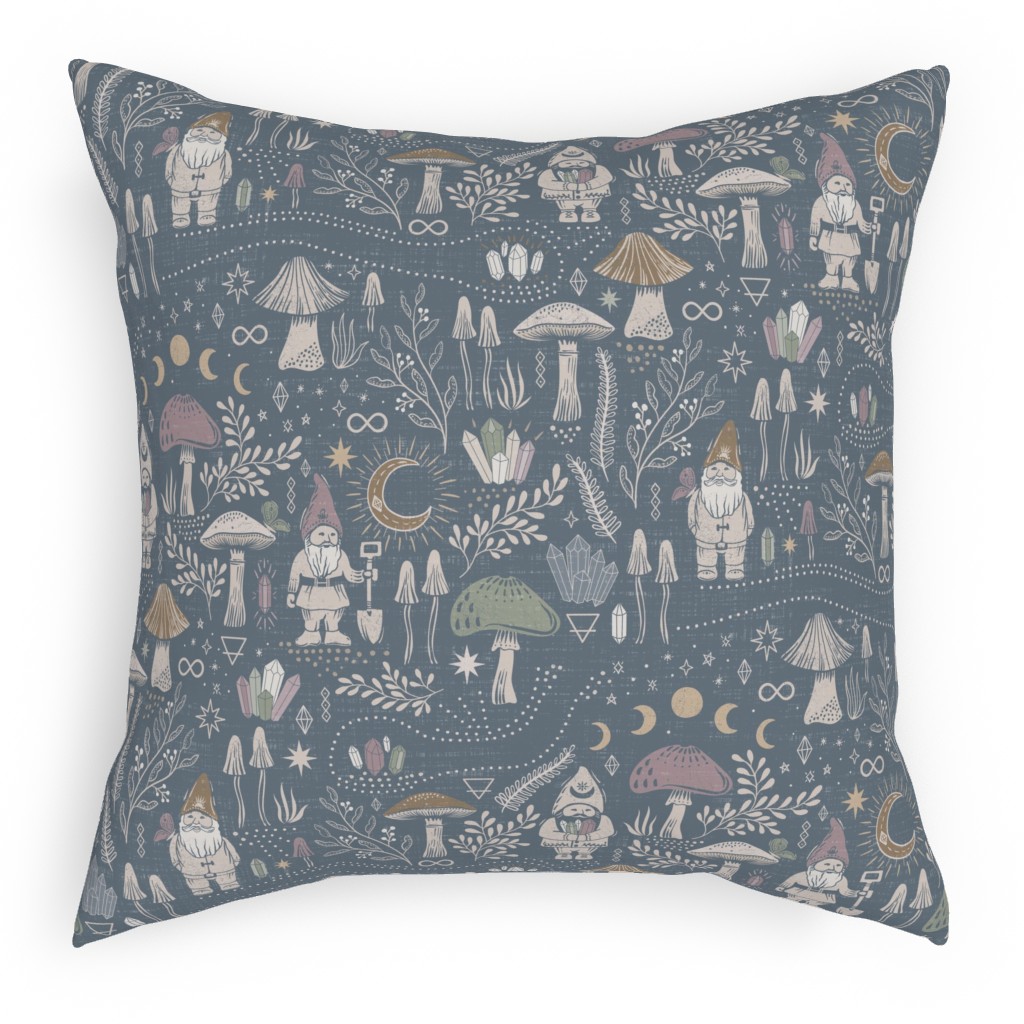 Magical Forest Gnomes - Earthy Blue Outdoor Pillow, 18x18, Double Sided, Blue