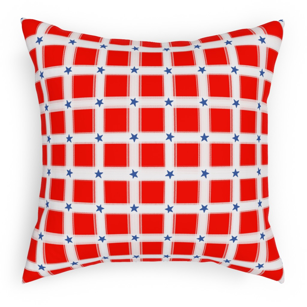 Star Plaid Outdoor Pillow, 18x18, Double Sided, Red