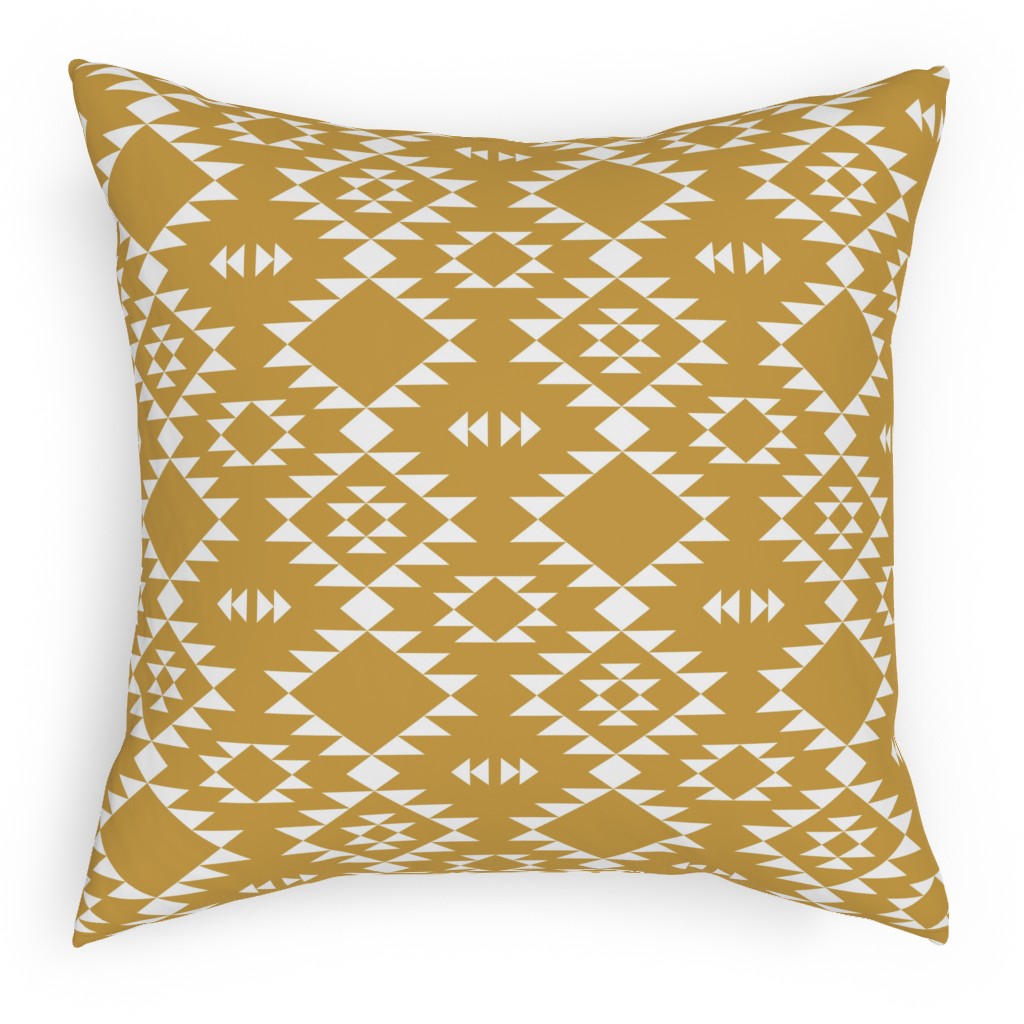 Navajo - Gold White Outdoor Pillow, 18x18, Double Sided, Yellow
