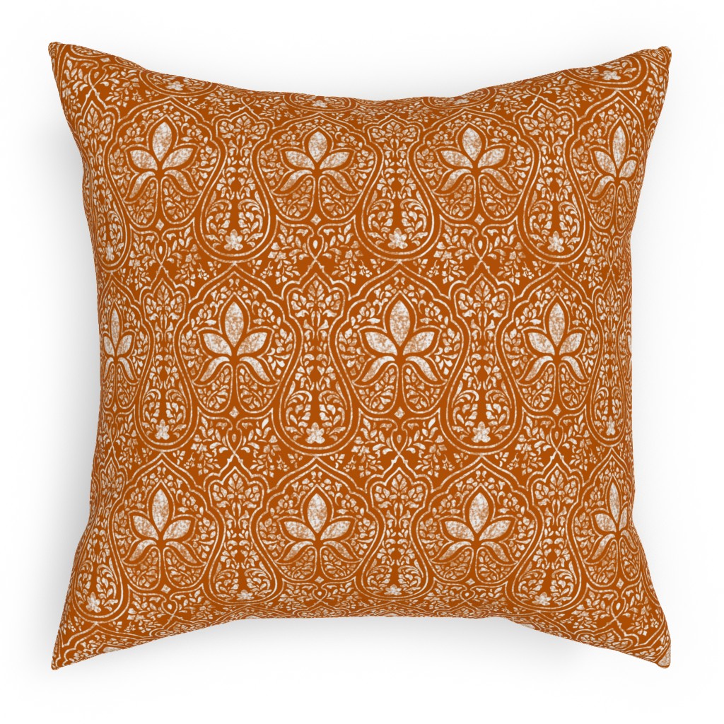 Rajkumari Batik - Spice and White Outdoor Pillow, 18x18, Double Sided, Orange