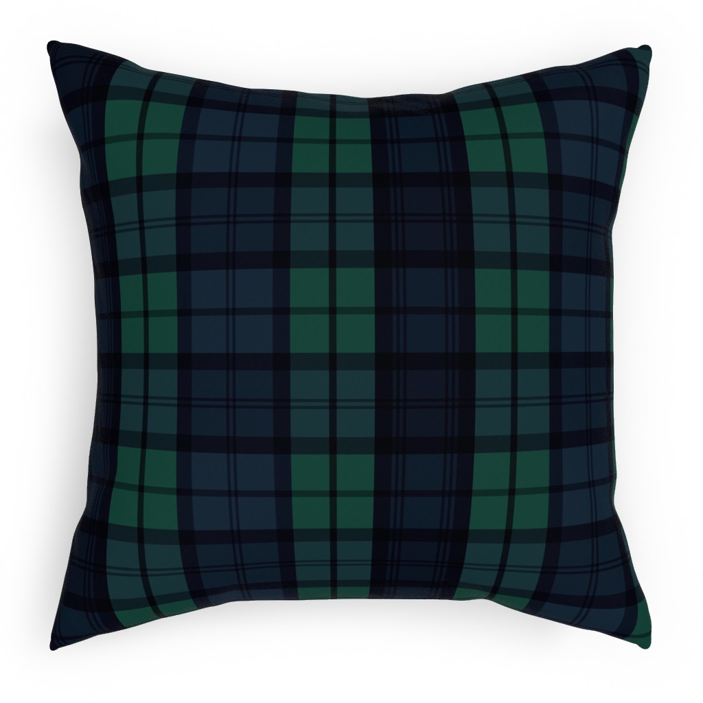 Dark Green Plaid Outdoor Pillow, 18x18, Double Sided, Green