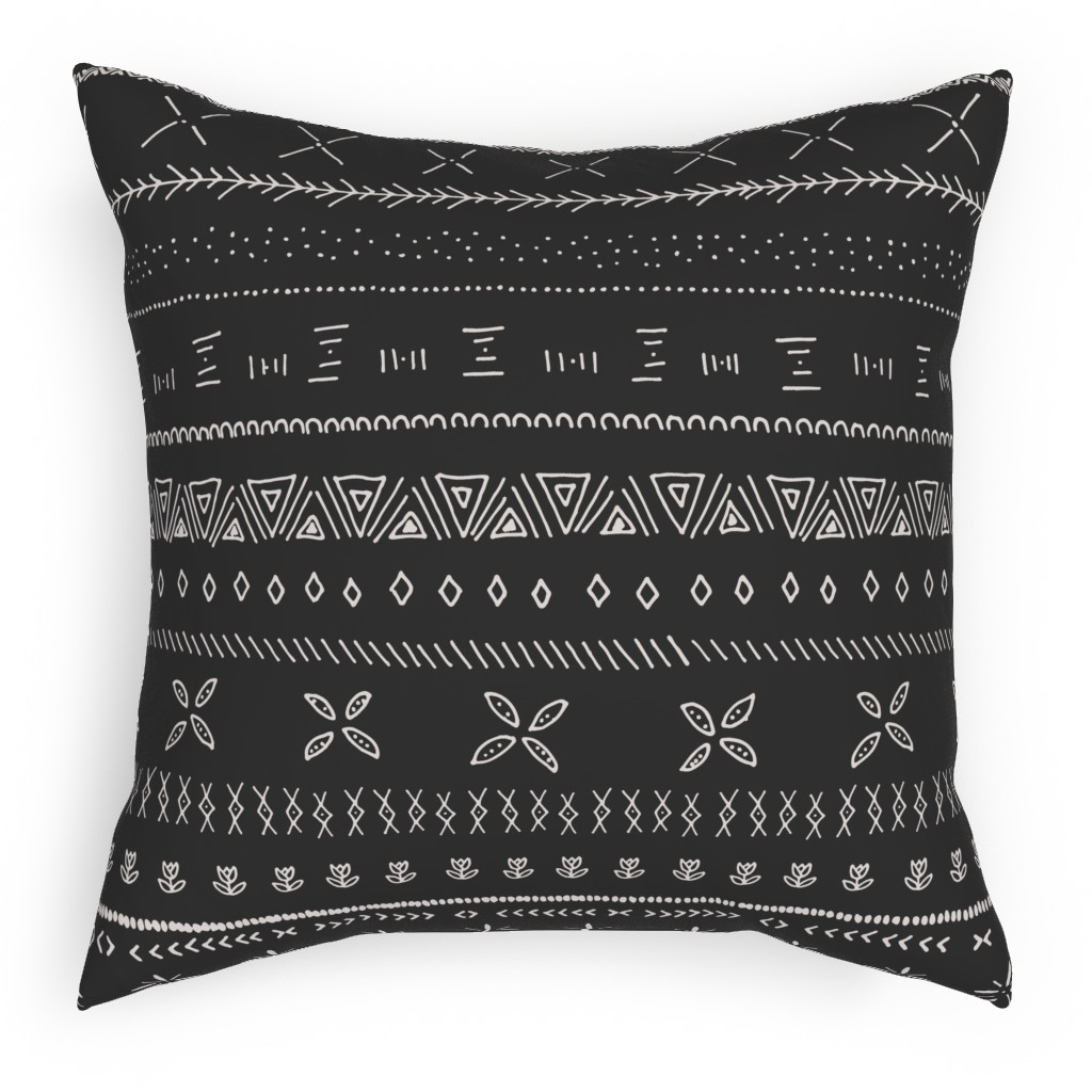 Boho Print Outdoor Pillow, 18x18, Double Sided, Black