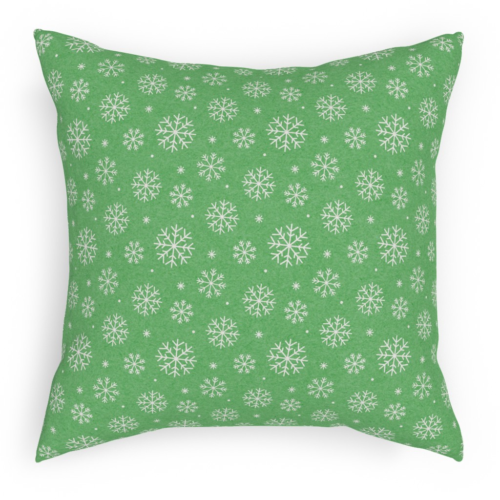Snowflakes on Mottled Green Outdoor Pillow, 18x18, Double Sided, Green