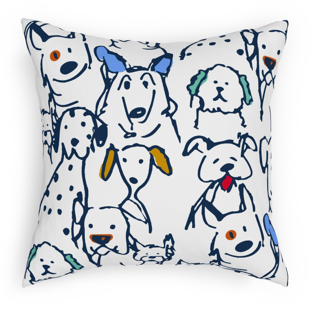 Color Pop Doodle Dogs Outdoor Pillow, 18x18, Double Sided, Multicolor