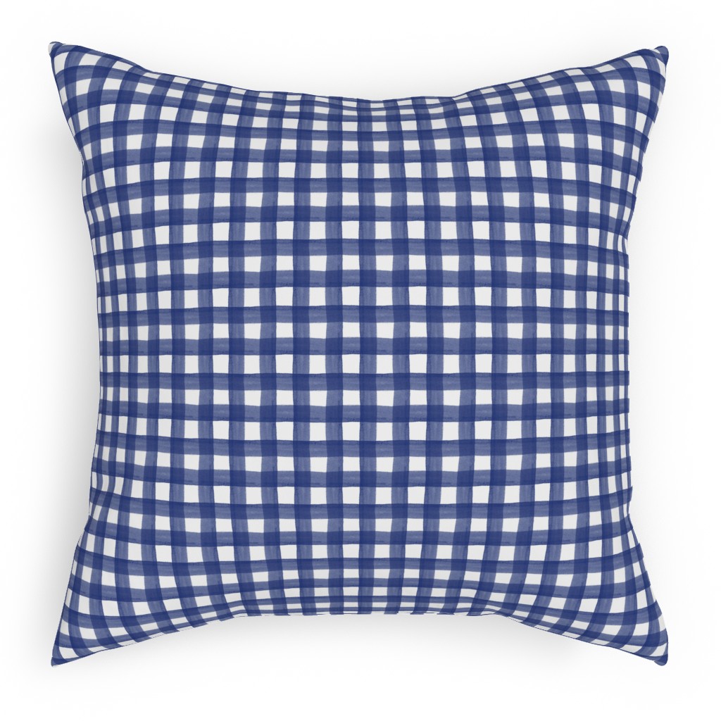 Watercolor Gingham - Navy Blue Outdoor Pillow, 18x18, Double Sided, Blue
