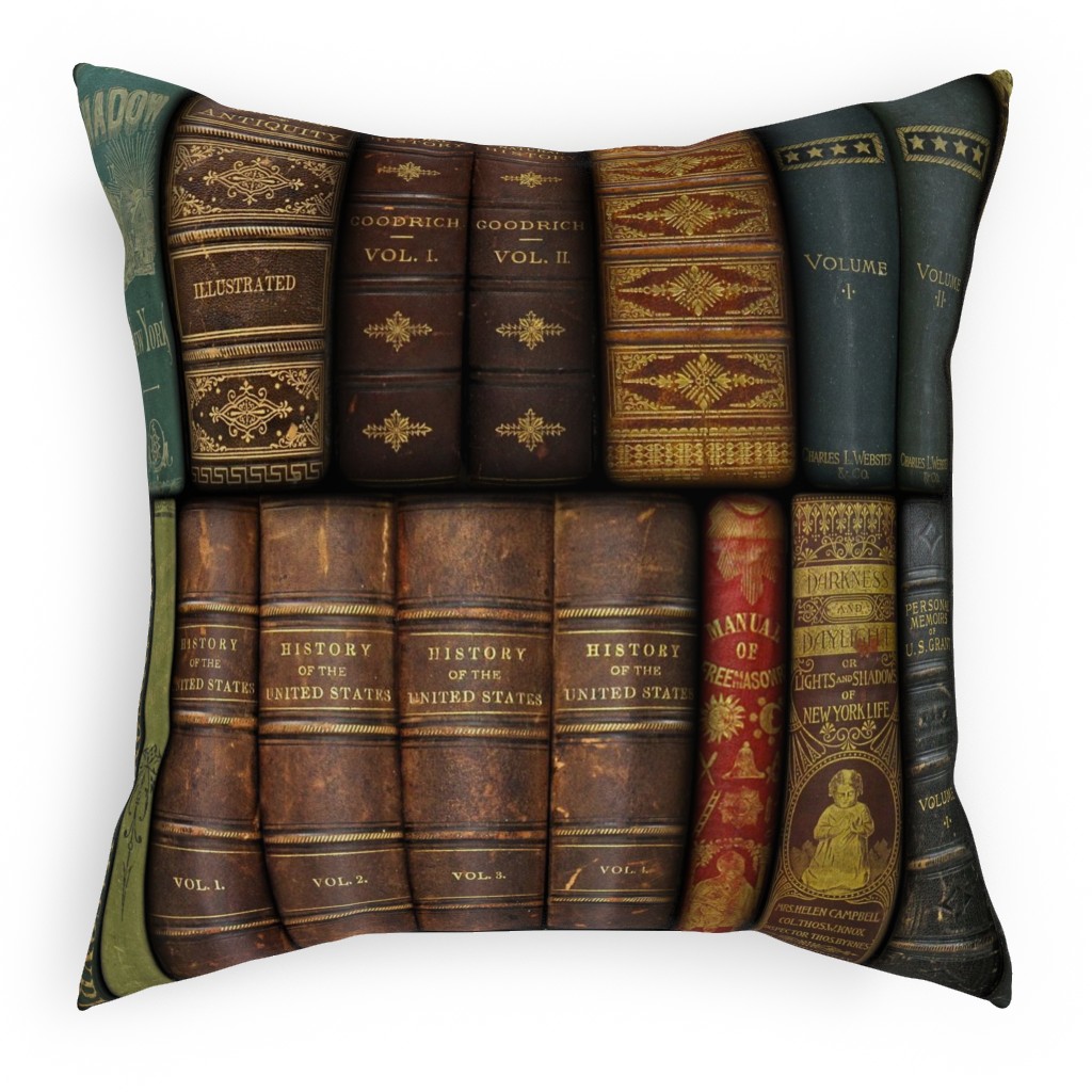 Monsieur Fancypantaloons' Instant Library - Brown Outdoor Pillow, 18x18, Double Sided, Brown