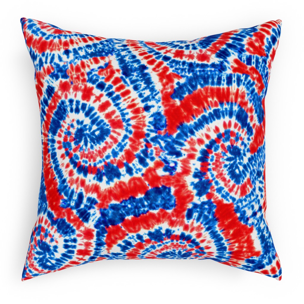 Tie Dye - Blue, Red and White Outdoor Pillow, 18x18, Double Sided, Multicolor