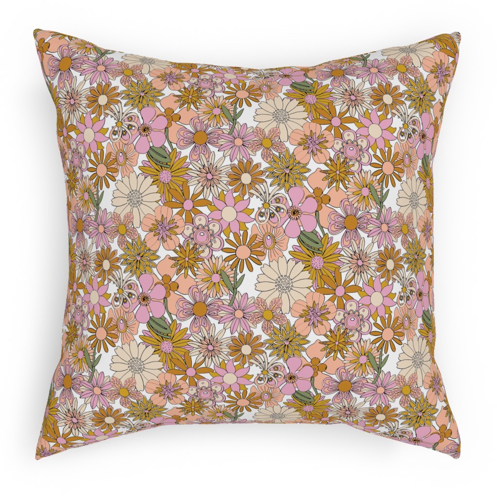Chelsea Vintage Floral Garden - Pink Outdoor Pillow, 18x18, Double Sided, Pink