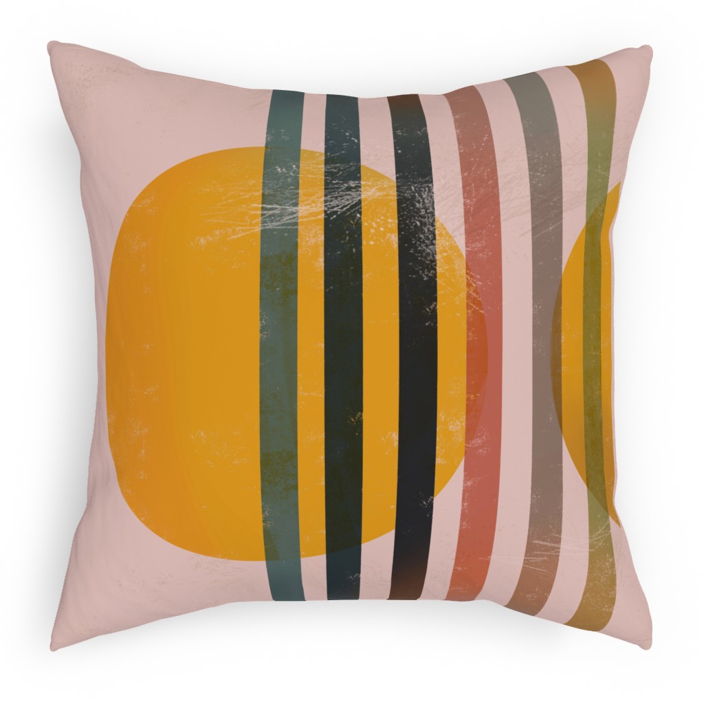 Abstract Cali Sunset - Multi on Pink Outdoor Pillow, 18x18, Double Sided, Multicolor
