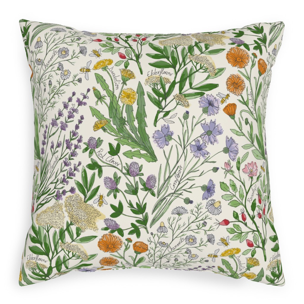 Wildflowers - Multi Outdoor Pillow, 20x20, Single Sided, Multicolor