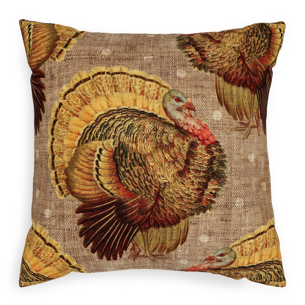 Vintage Turkey - Burlap Outdoor Pillow, 20x20, Single Sided, Brown