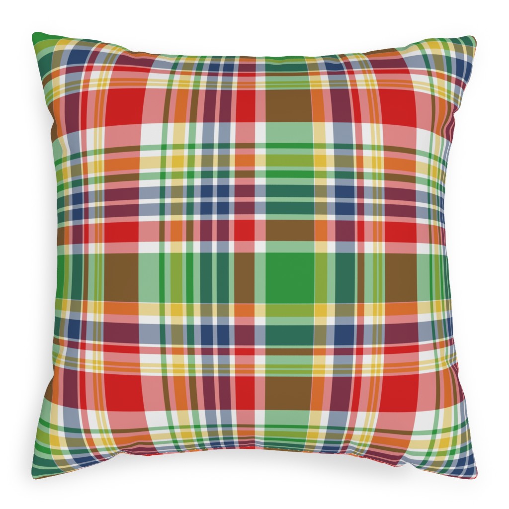 Plaid - Multi Bright Outdoor Pillow, 20x20, Single Sided, Multicolor