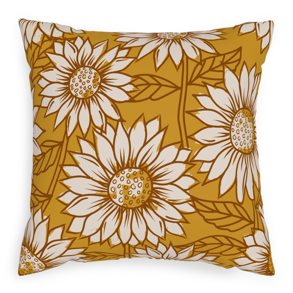 Golden Sunflowers - Yellow Outdoor Pillow, 20x20, Single Sided, Yellow