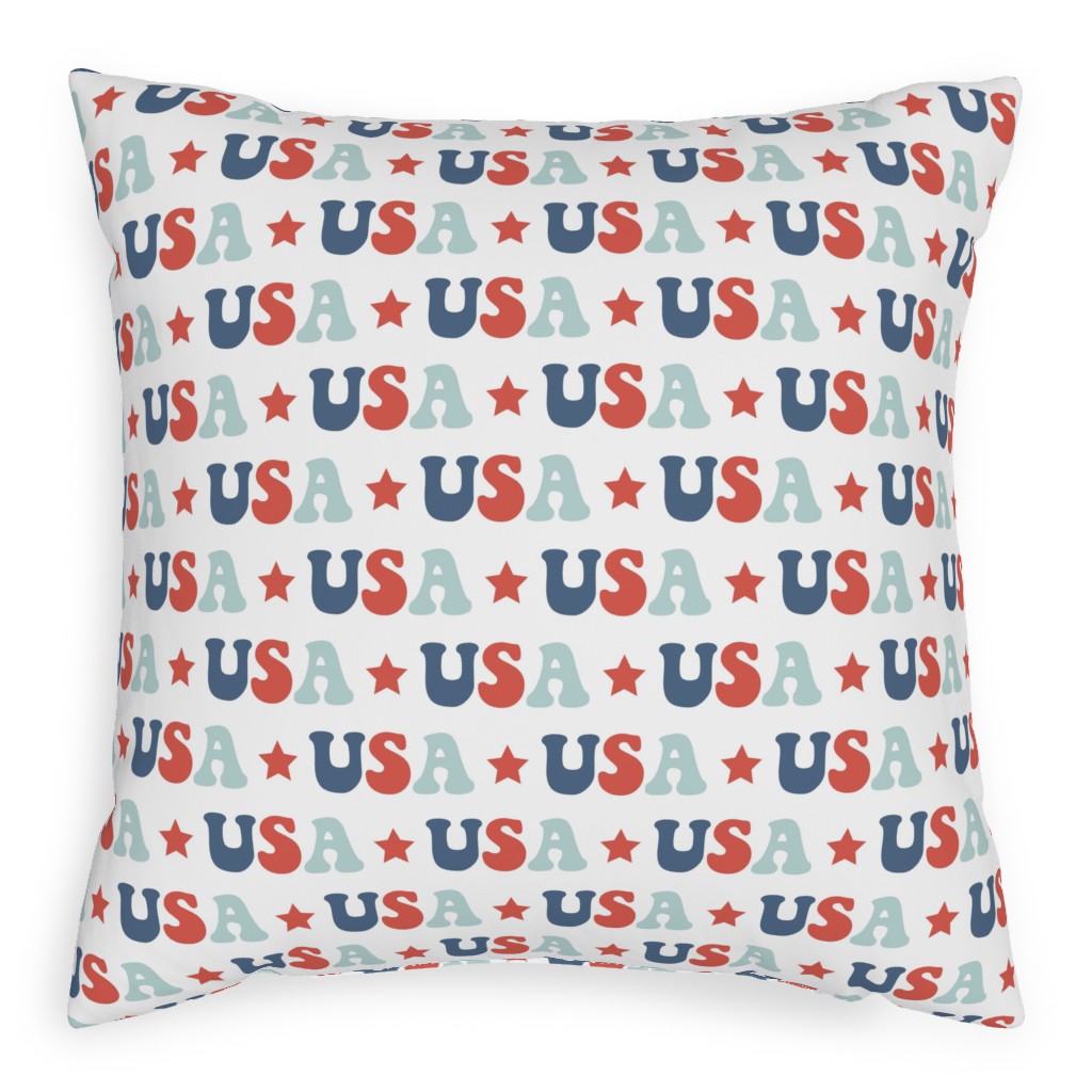 Usa Groovy Vintage - White Outdoor Pillow, 20x20, Single Sided, Multicolor