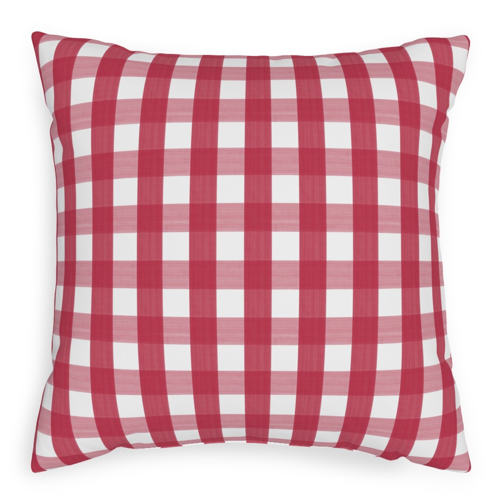Check Red on White Outdoor Pillow, 20x20, Single Sided, Red