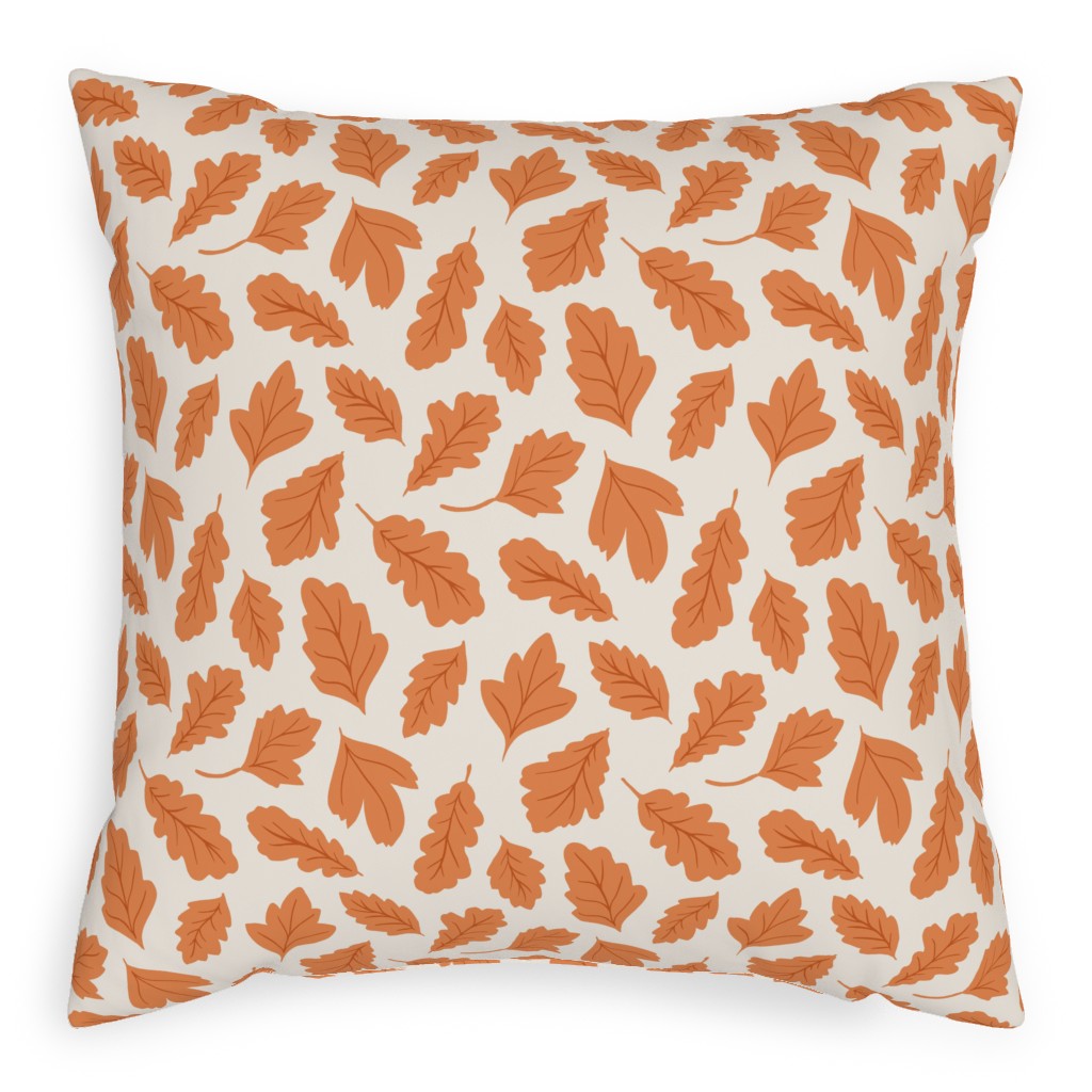 Autumn Leaves - Orange on Cream Outdoor Pillow, 20x20, Single Sided, Orange