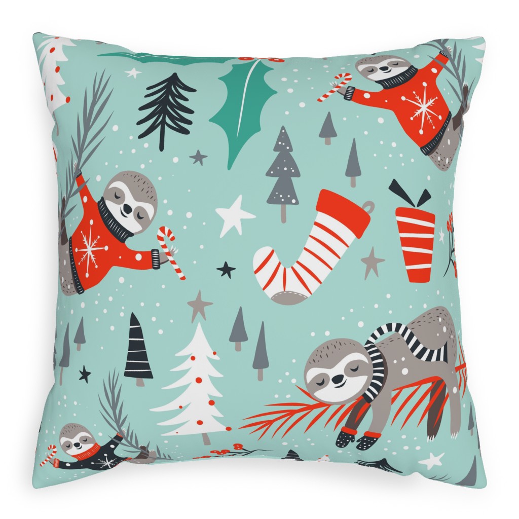 Slothy Holidays Outdoor Pillow, 20x20, Single Sided, Multicolor