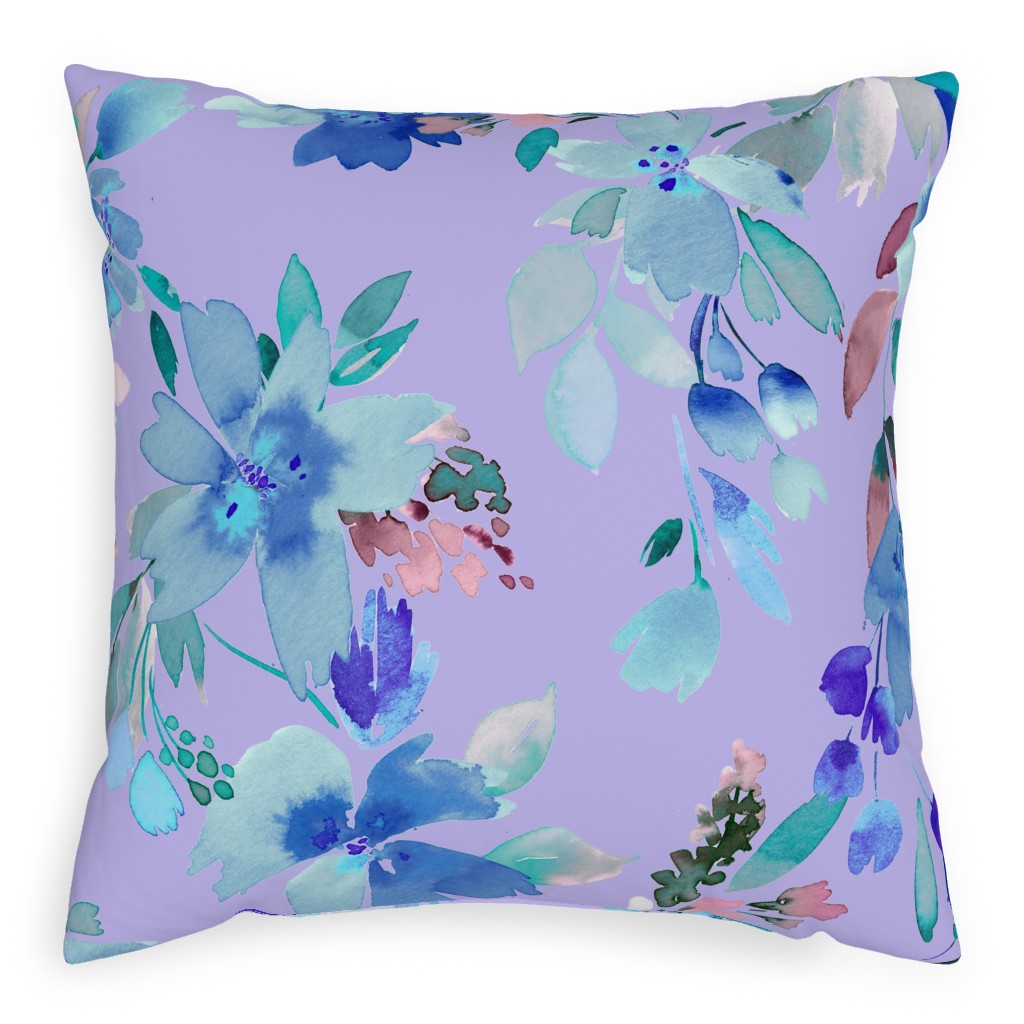 Very Peri Summer Floral - Purple Outdoor Pillow, 20x20, Single Sided, Purple
