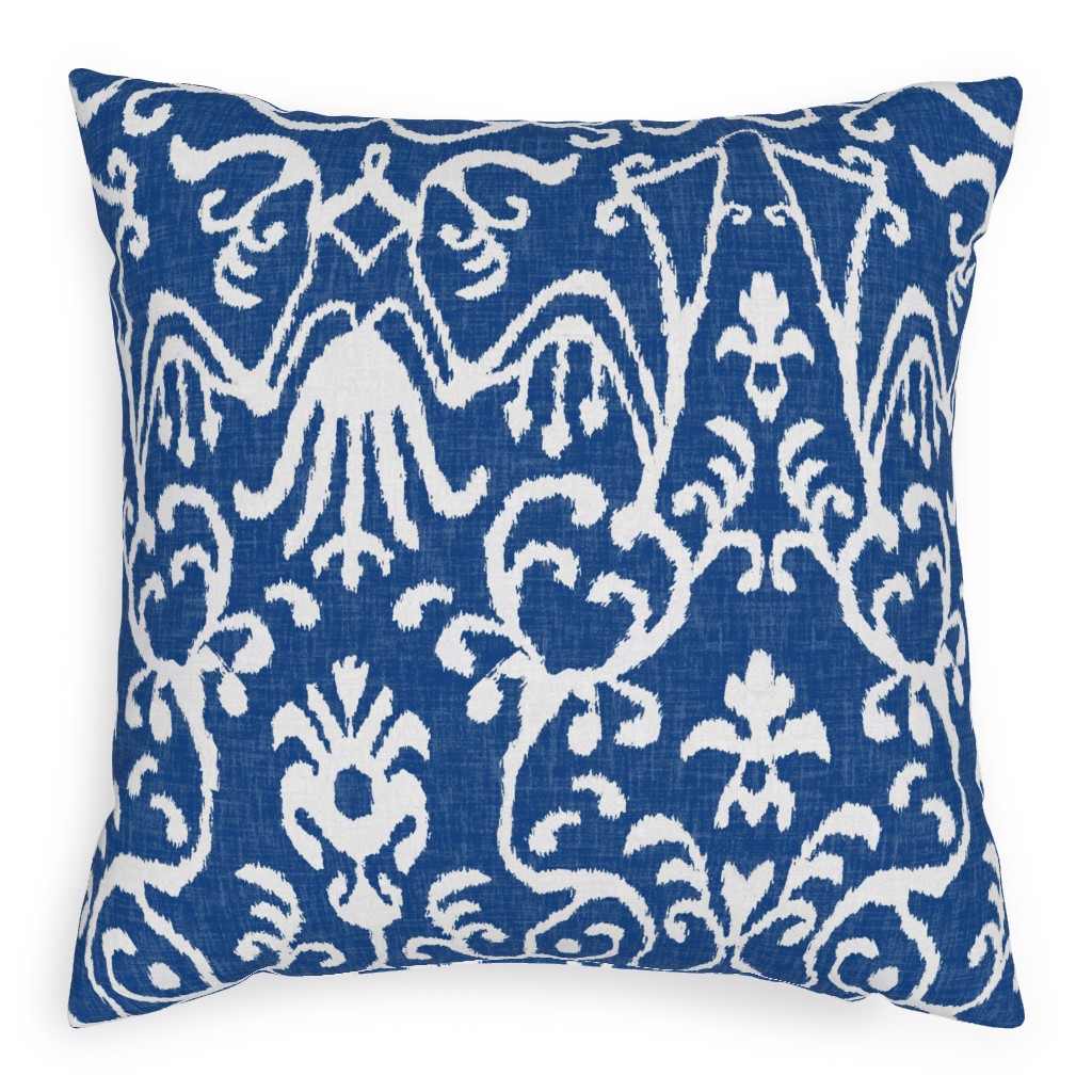 Lucette Ikat - Navy Outdoor Pillow, 20x20, Single Sided, Blue