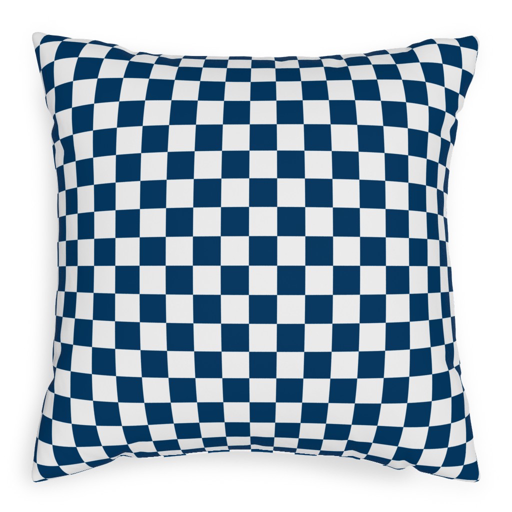 Wonderland Checkerboard - Lonely Angel Blue & White Outdoor Pillow, 20x20, Single Sided, Blue