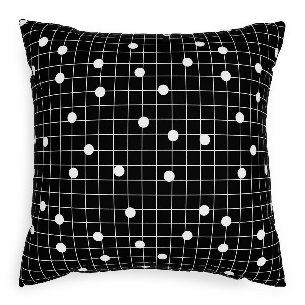 Dot Line - Black and White Outdoor Pillow, 20x20, Single Sided, Black
