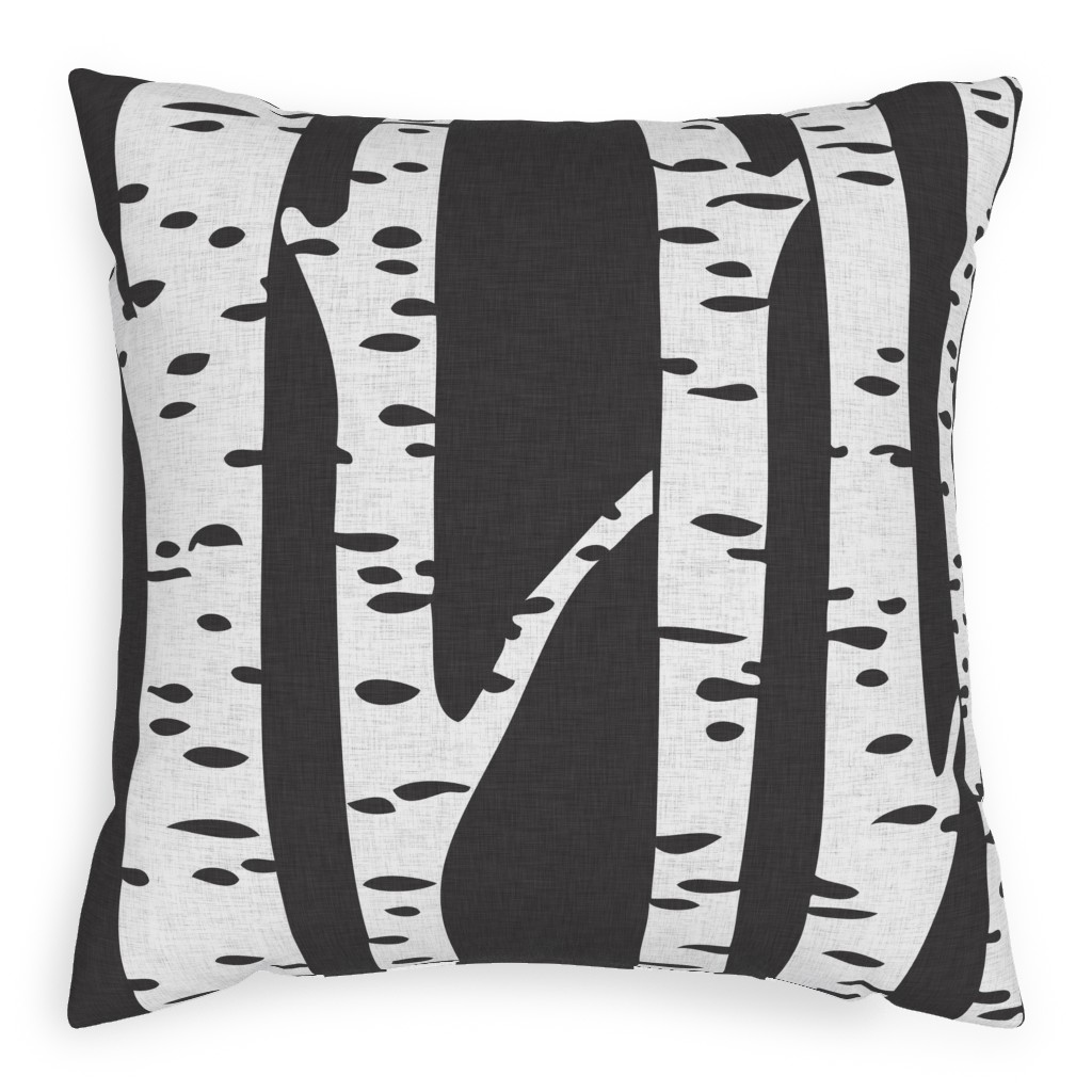 Birch - Black Outdoor Pillow, 20x20, Single Sided, Gray