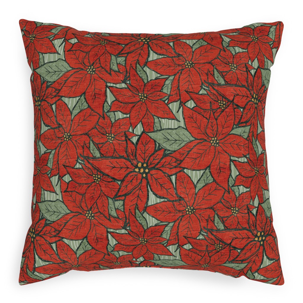 Wild Poinsettias Outdoor Pillow, 20x20, Single Sided, Red
