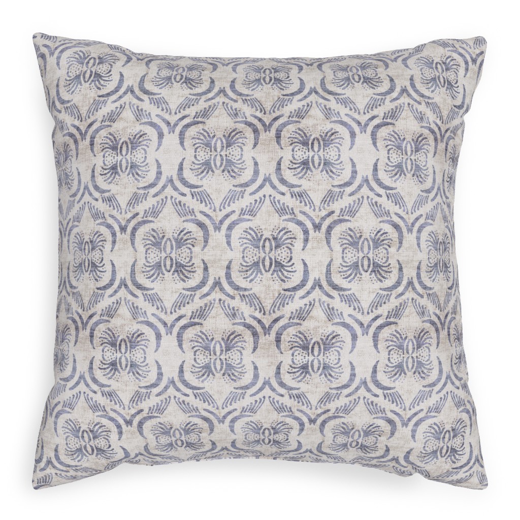 French Linen Geo Floral Outdoor Pillow, 20x20, Single Sided, Gray