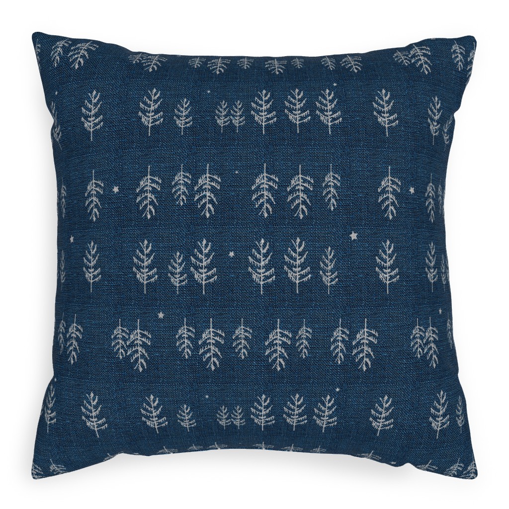 Arctic Night Forest - Navy Outdoor Pillow, 20x20, Single Sided, Blue