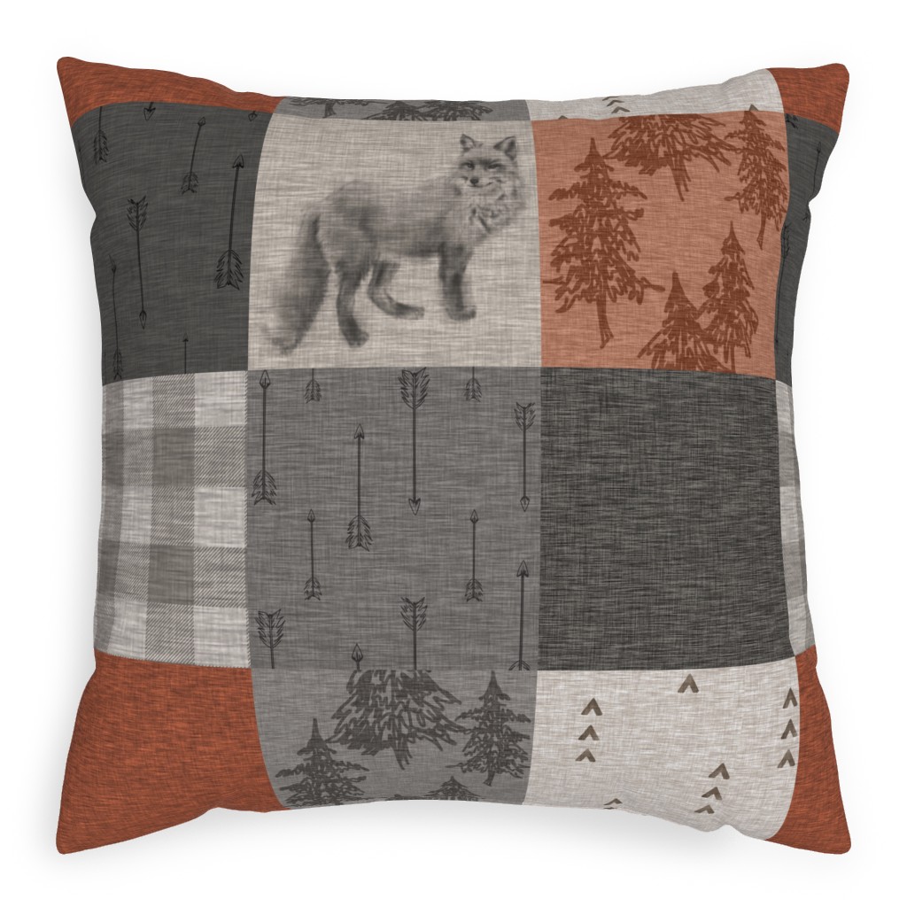Fox and Arrows - Rust and Grey Outdoor Pillow, 20x20, Single Sided, Gray