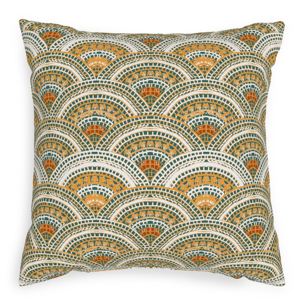 Earthy Fans - Orange Green and Gold Outdoor Pillow, 20x20, Single Sided, Multicolor
