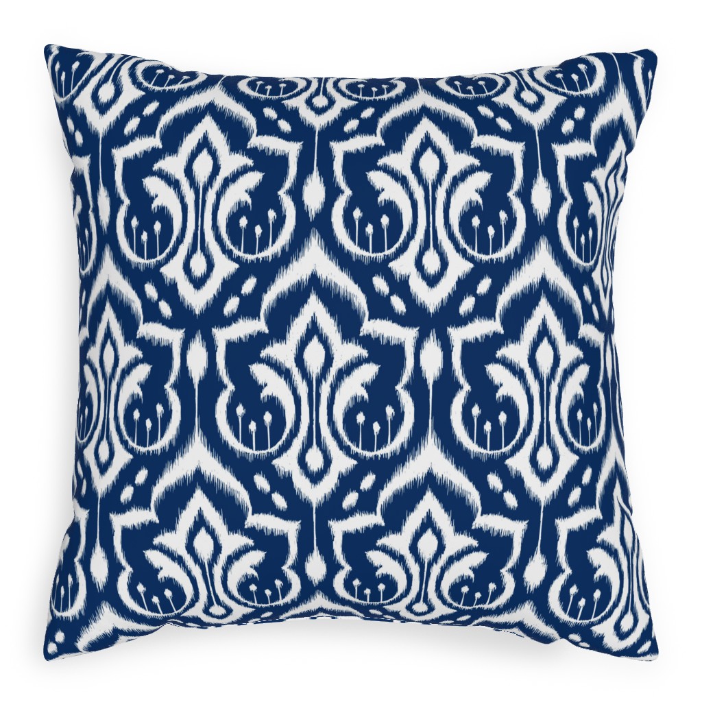 Ikat Damask - Midnight Navy Outdoor Pillow, 20x20, Single Sided, Blue