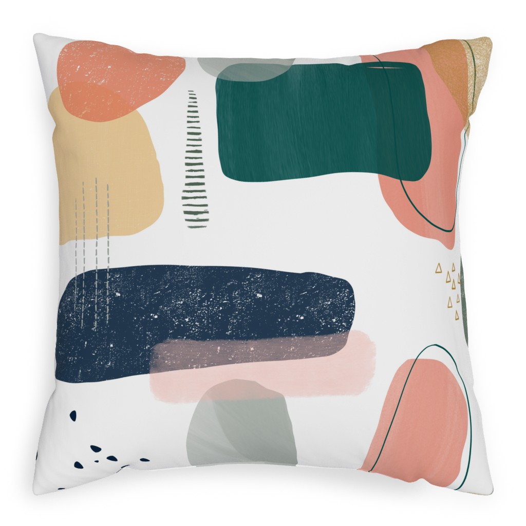 Abstract Minima - Multi on White Outdoor Pillow, 20x20, Single Sided, Multicolor