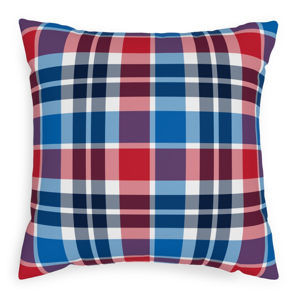 Independence Day Plaid - Multi Outdoor Pillow, 20x20, Single Sided, Multicolor