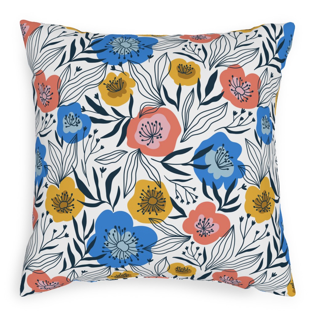 Colorful Flowers - Multi Outdoor Pillow, 20x20, Single Sided, Multicolor