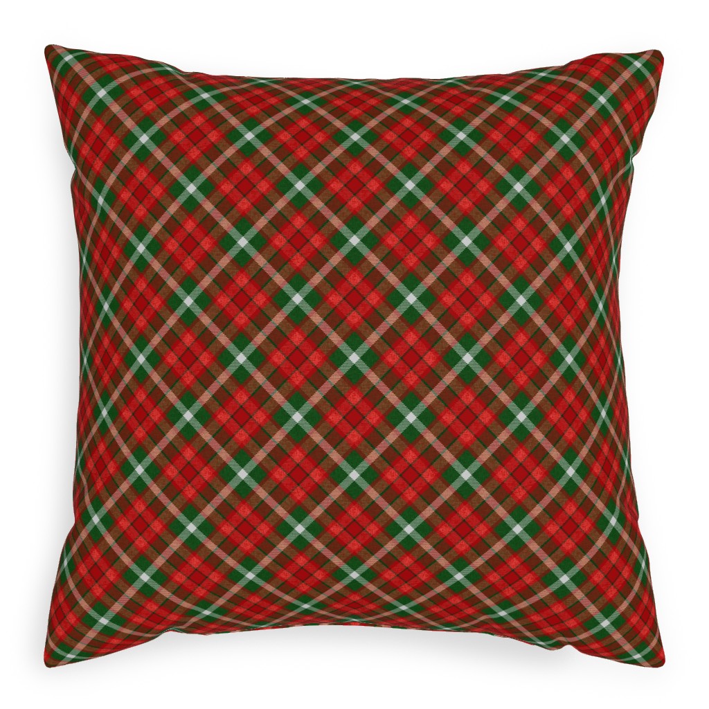 Christmas Plaid - Red and Green Outdoor Pillow, 20x20, Single Sided, Red