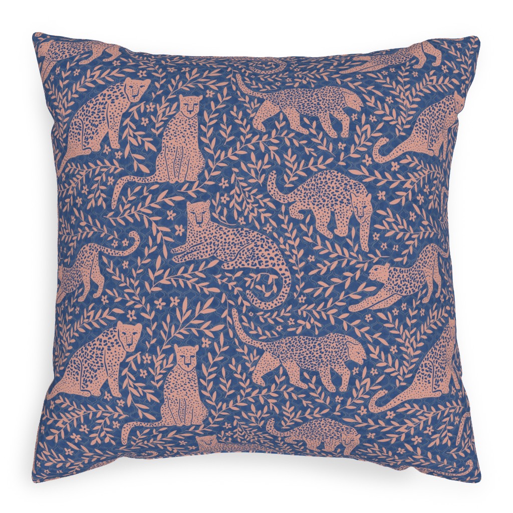 Jungle Cat - Classic Blue Outdoor Pillow, 20x20, Single Sided, Blue