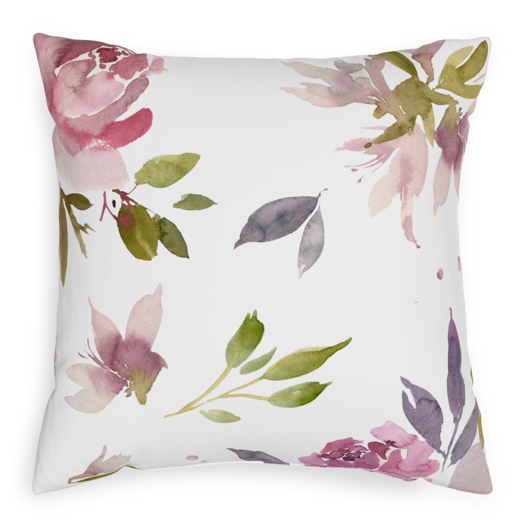 Watercolor Mauve Floral - Pink and Purple Outdoor Pillow, 20x20, Single Sided, Pink