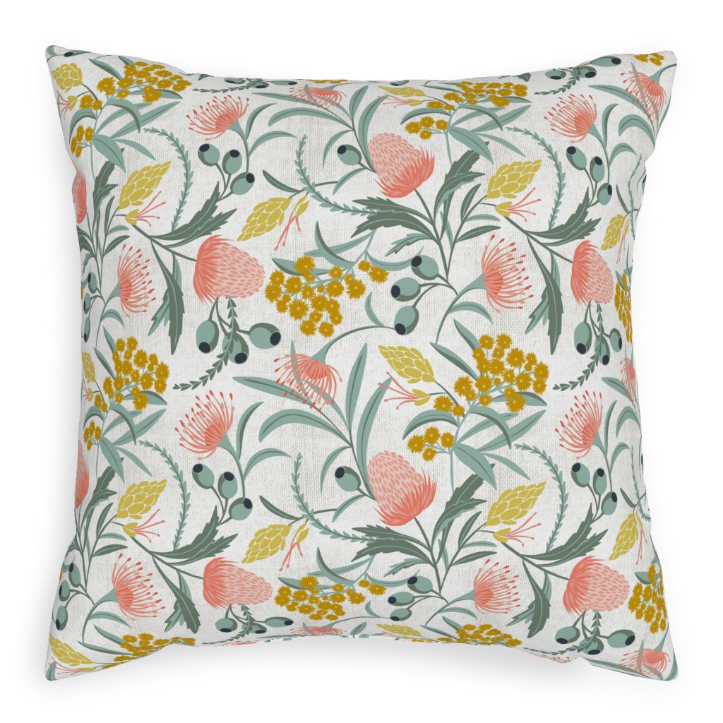 Flora Australis - Botanical - White Outdoor Pillow, 20x20, Double Sided, Multicolor