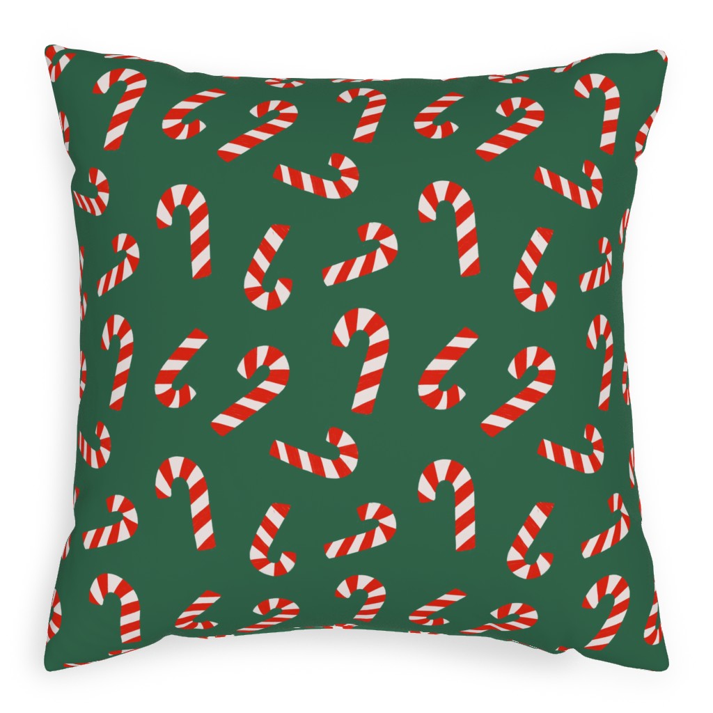 Candy Cane Pattern Outdoor Pillow, 20x20, Double Sided, Green