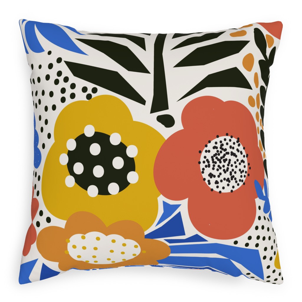 Papercut Flowers - Multi Outdoor Pillow, 20x20, Double Sided, Multicolor