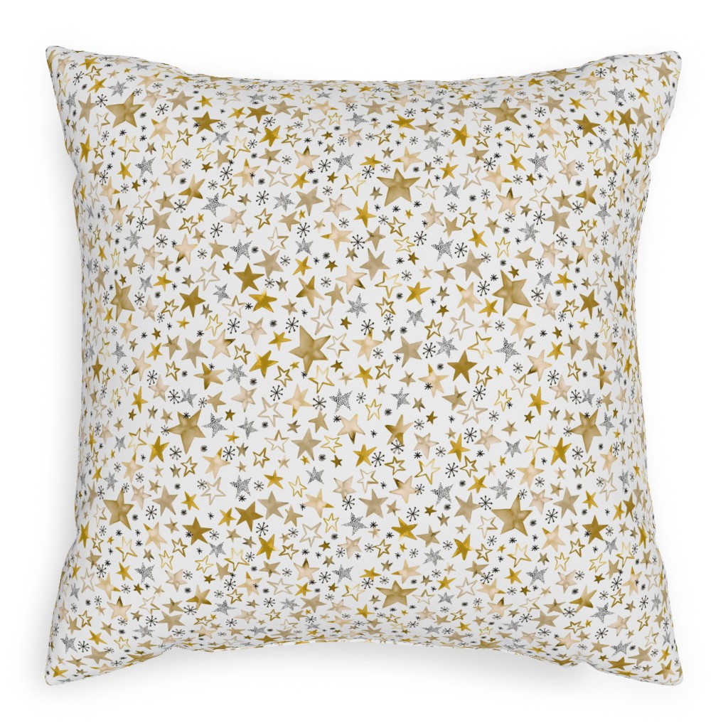 Winter Stars Christmas - Gold Outdoor Pillow, 20x20, Double Sided, Yellow