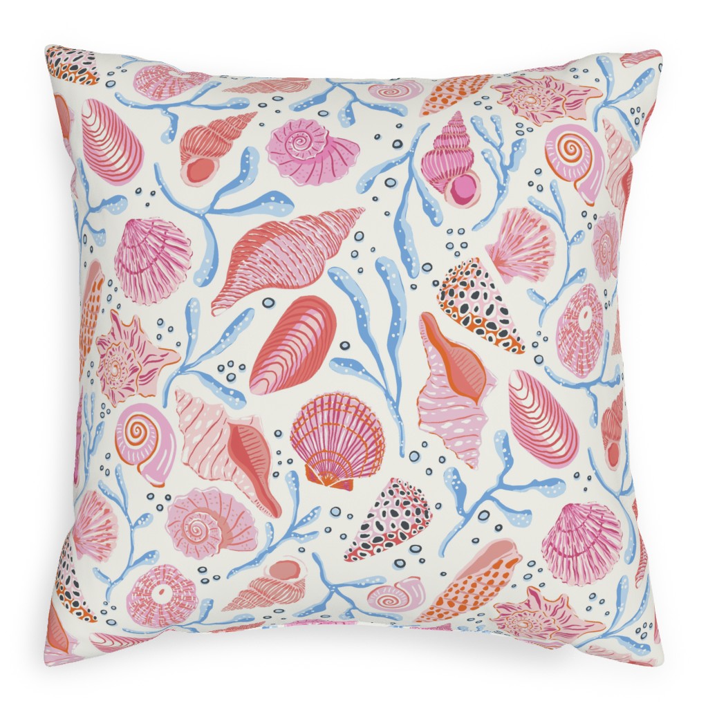 Seashells - Pink Outdoor Pillow, 20x20, Double Sided, Multicolor