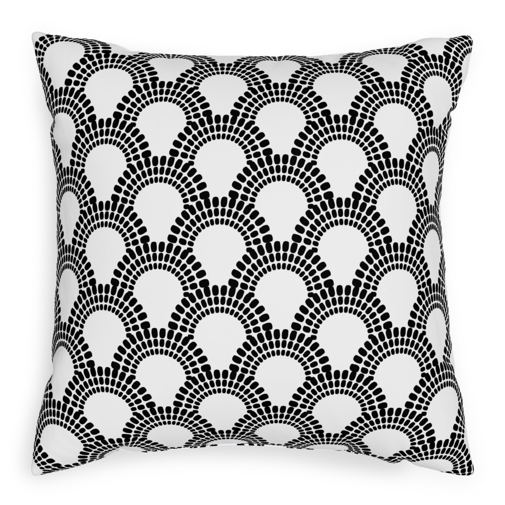Scallops - Black & White Outdoor Pillow, 20x20, Double Sided, Black
