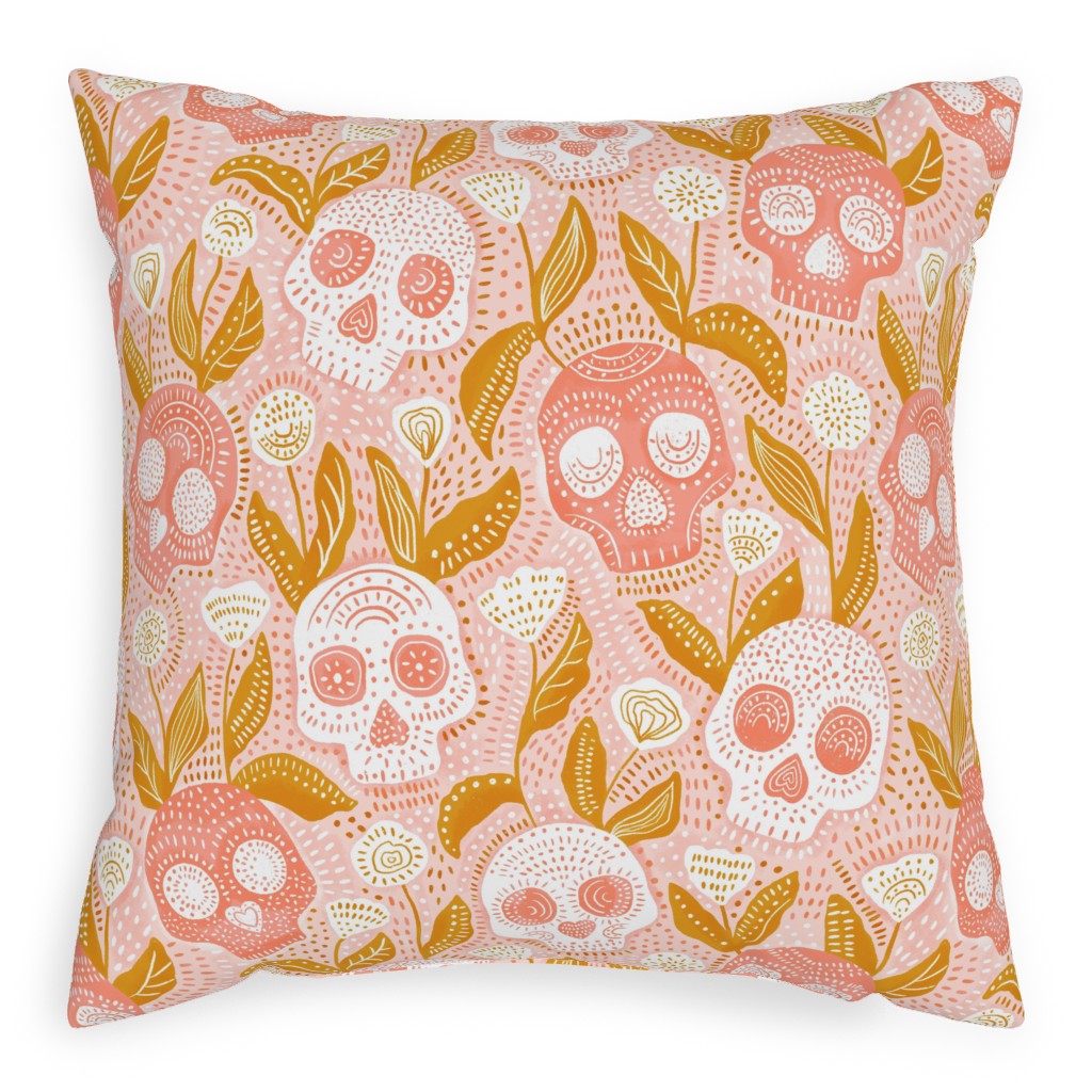 Halloween Skulls - Pastel Outdoor Pillow, 20x20, Double Sided, Pink
